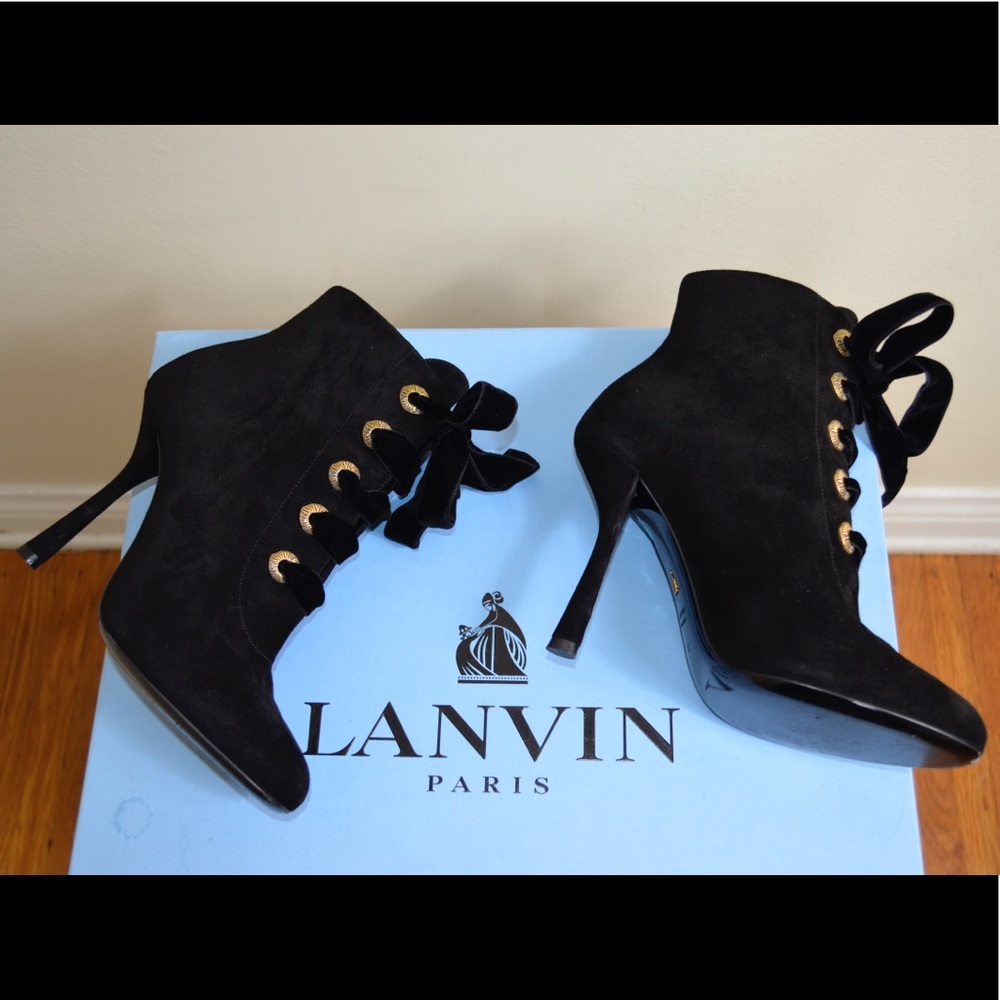 LANVIN Black Suede Ankle Boots